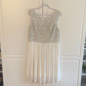Womens Ivory Party Dress with Silver Sequin Bodice